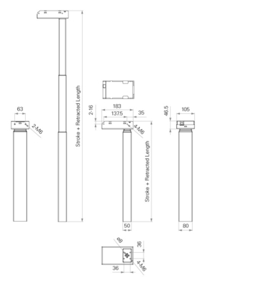 Height-adjustable Stands Lifting Column Actuator 3-Stage 24V DC Motor