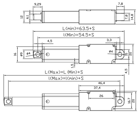 12V Mini Electric DC Linear Actuator 6N To 128N Force Custom Stroke 10-100mm