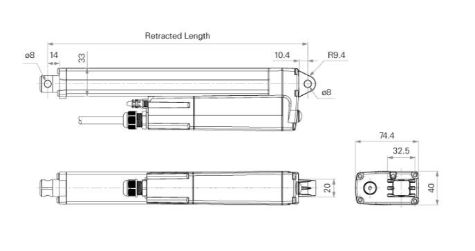 1000N 12mm/s IP69K Industrial Electric Linear Actuators DC Motor Compact Profile