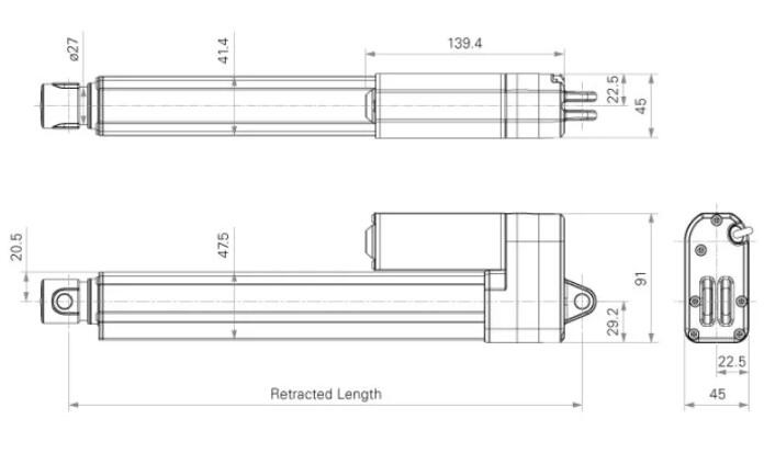 Electric Telescopic Actuator 3-Stage 330lb Load 7